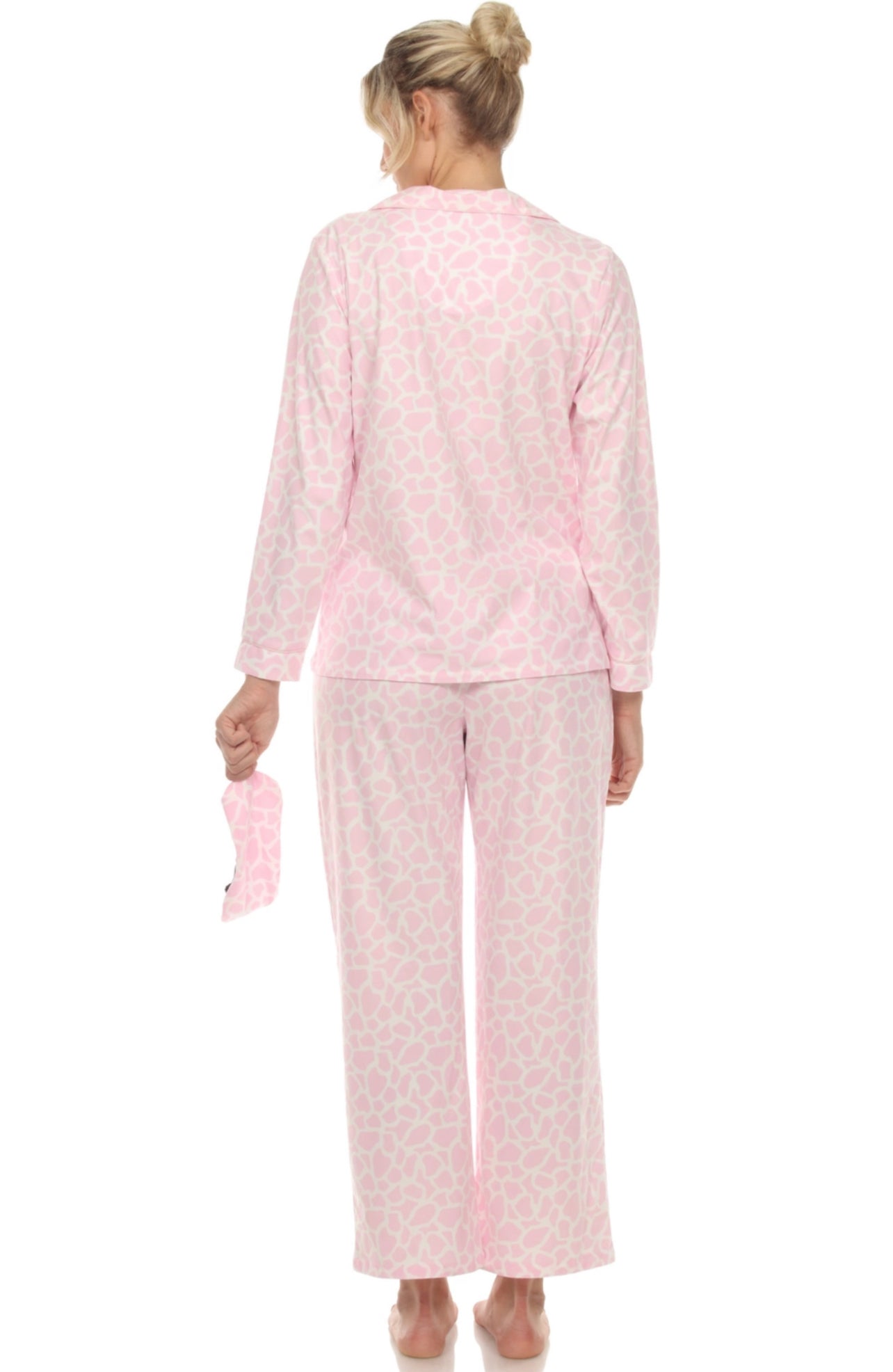 Pink Three-Piece Giraffe Print Pajama Set