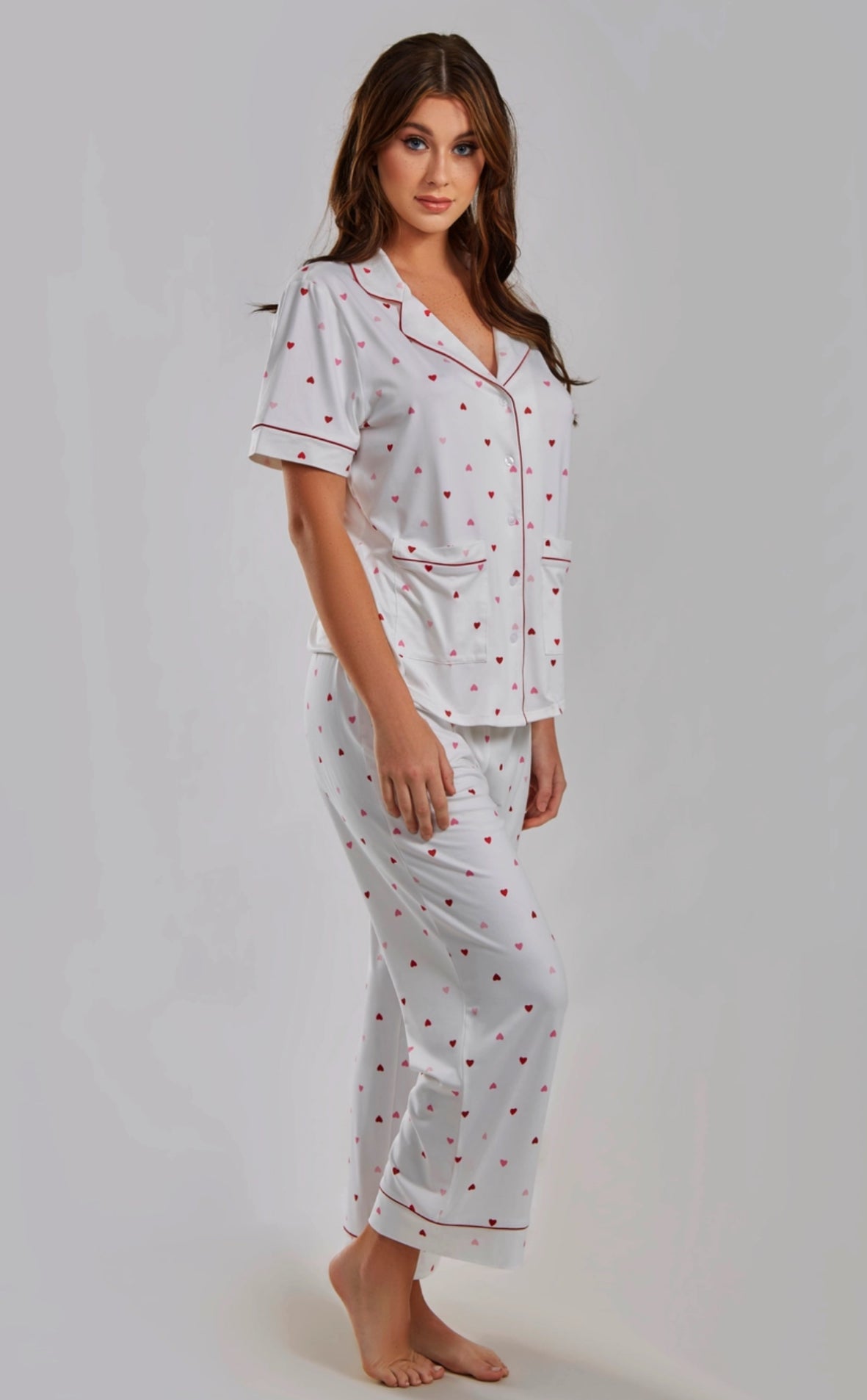 Heart Woman's Notch Collar Knit pajamas Pant Set