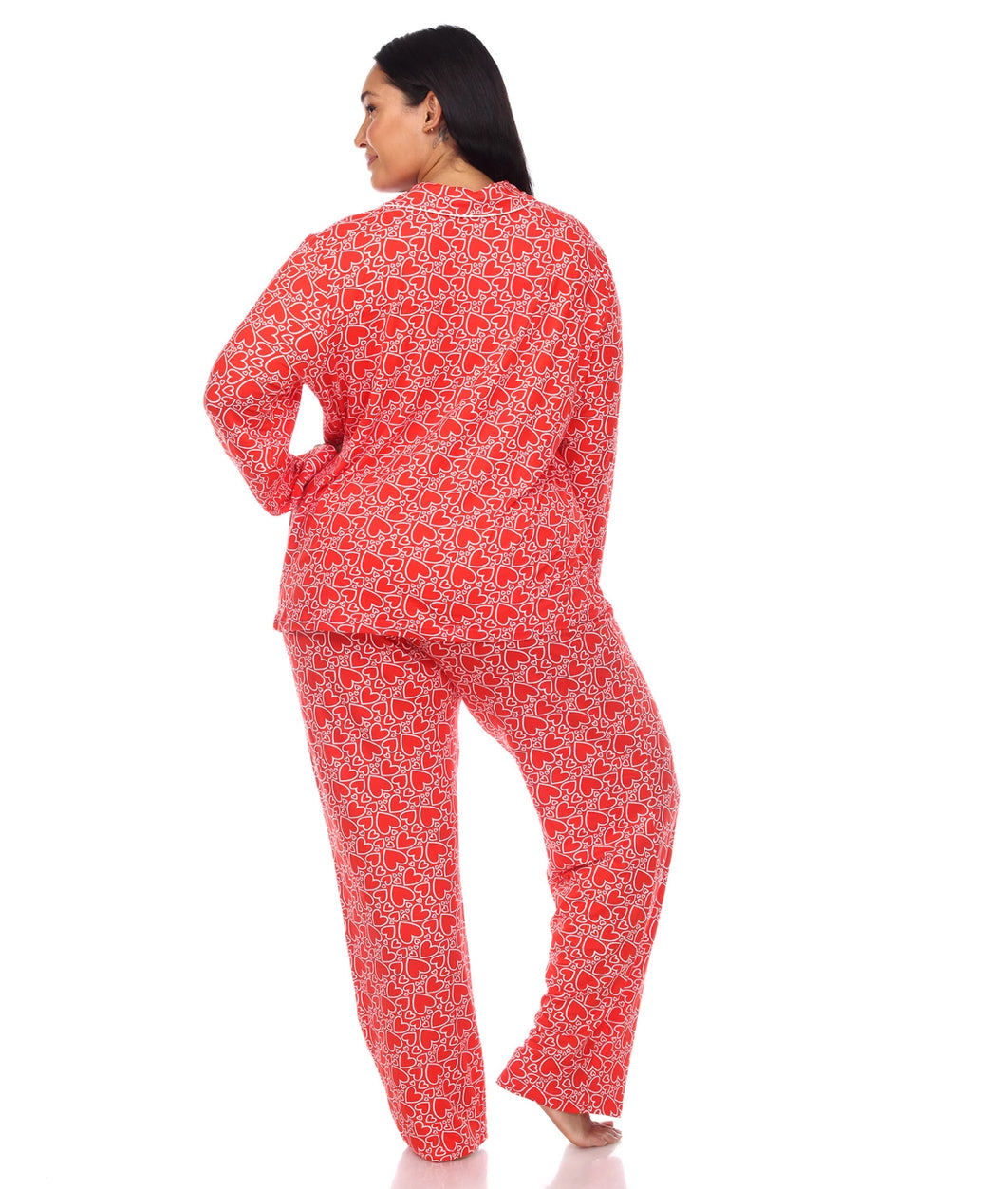 Long Sleeve Red Hearts Print Pajama Set Queen Size