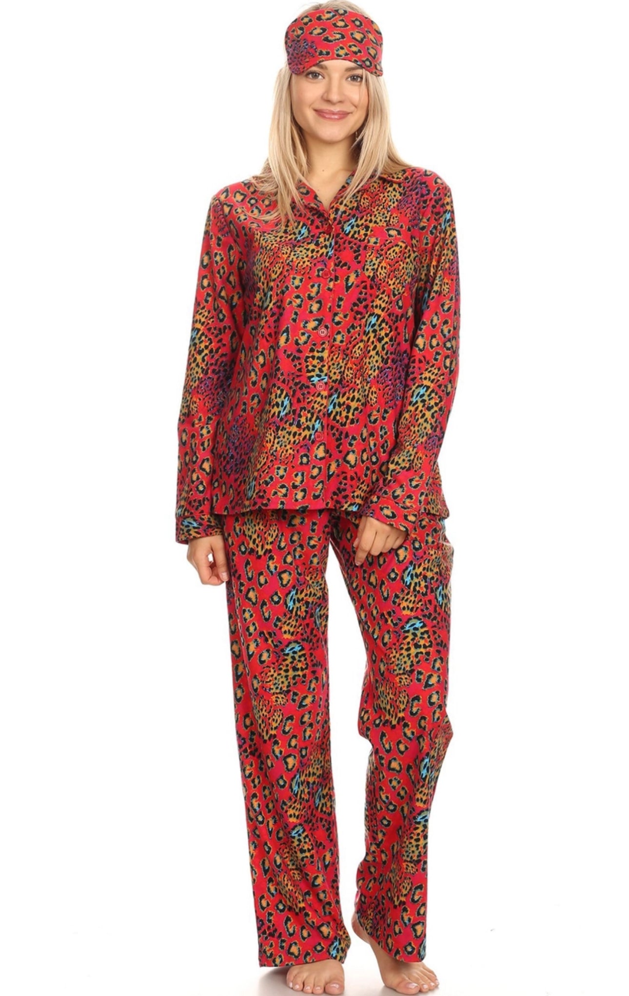 Red Leopard Three Piece Pajama Set