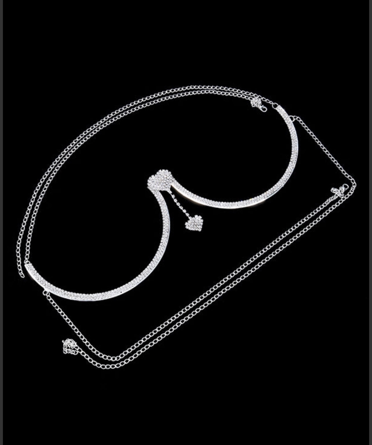 Silver Statement Rhinestone Alloy Heart Shape Body Chain Accessory
