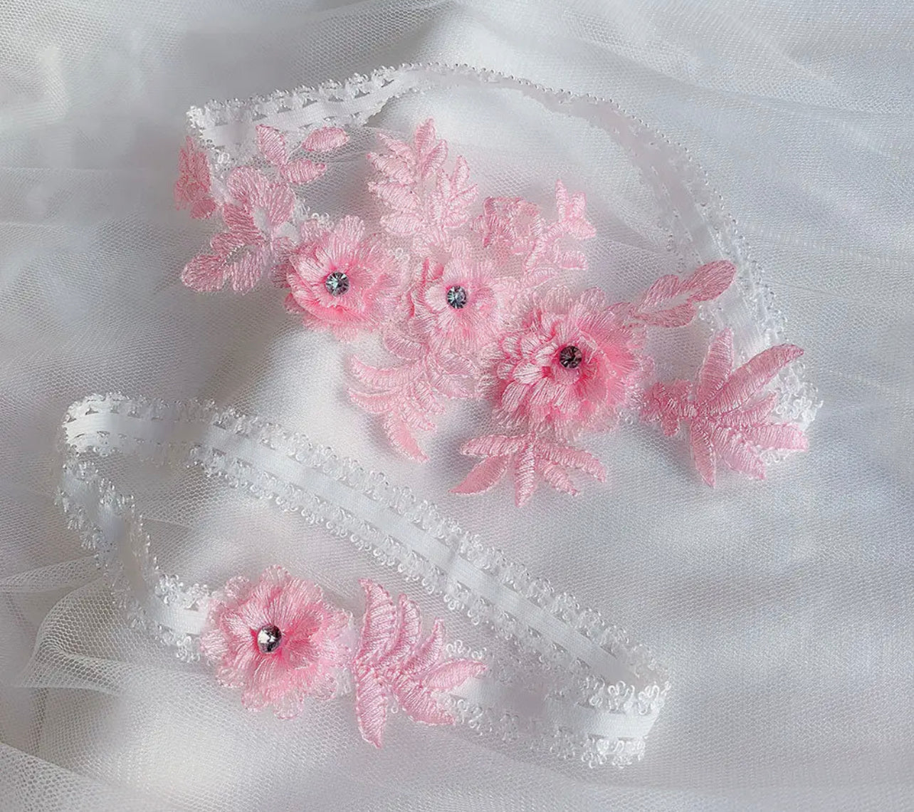 Pink Lace Embroidery Wedding Garter Set, Bridal Toss Set
