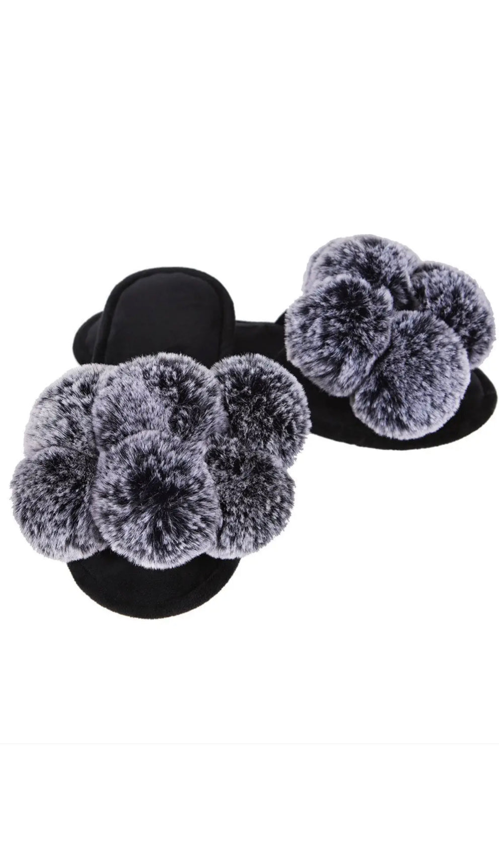 Luxe Pompom Open Toe Plush Slippers
