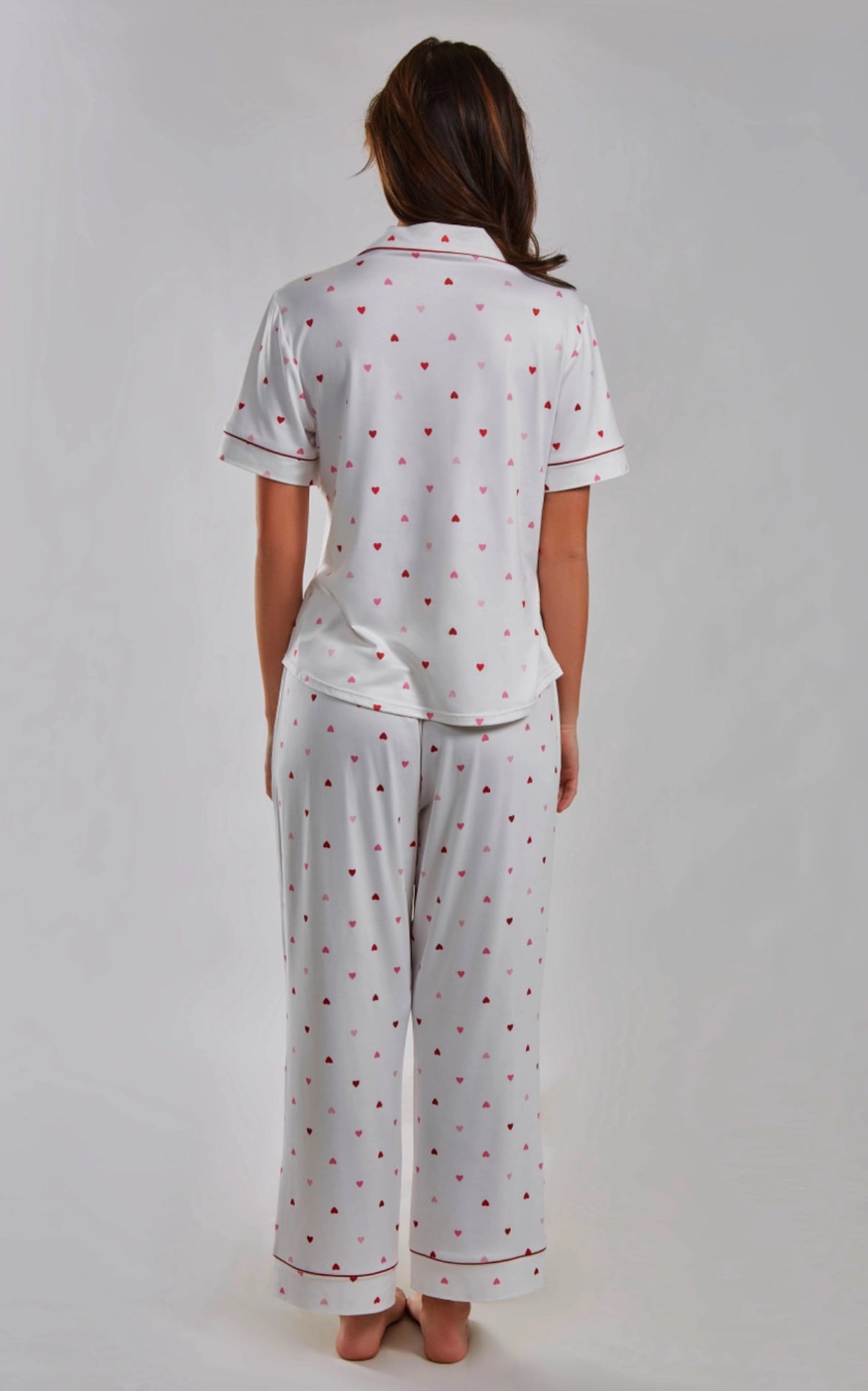 Heart Woman's Notch Collar Knit pajamas Pant Set