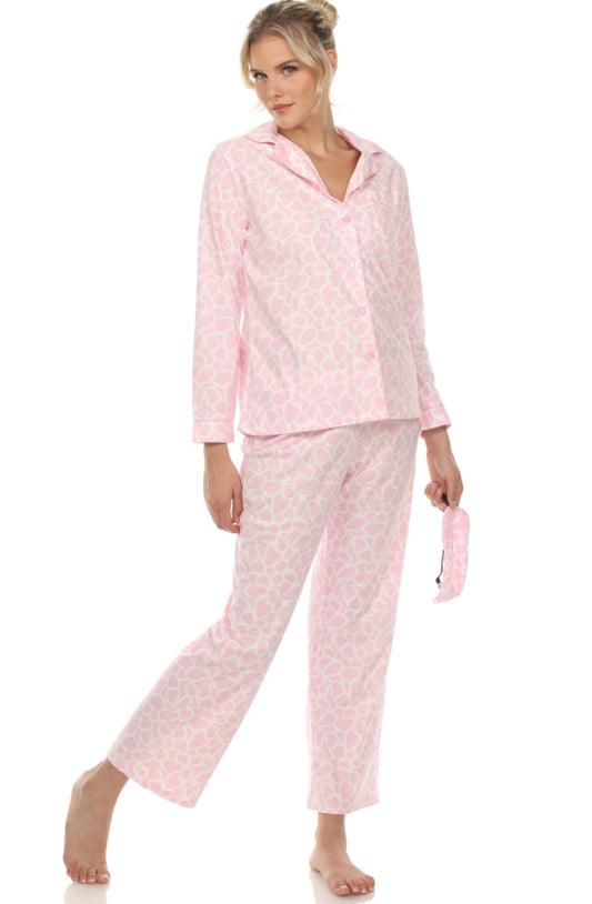 Pink Three-Piece Giraffe Print Pajama Set