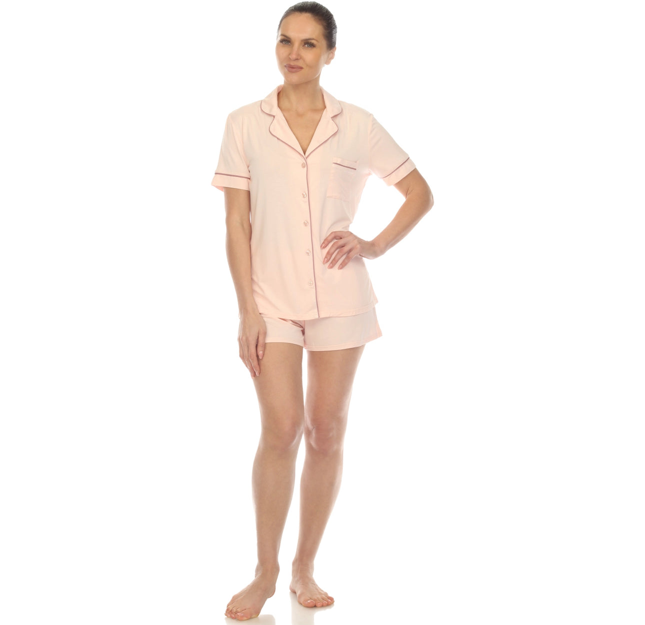 Women's Pink Short Sleeve Bamboo Pajama Set