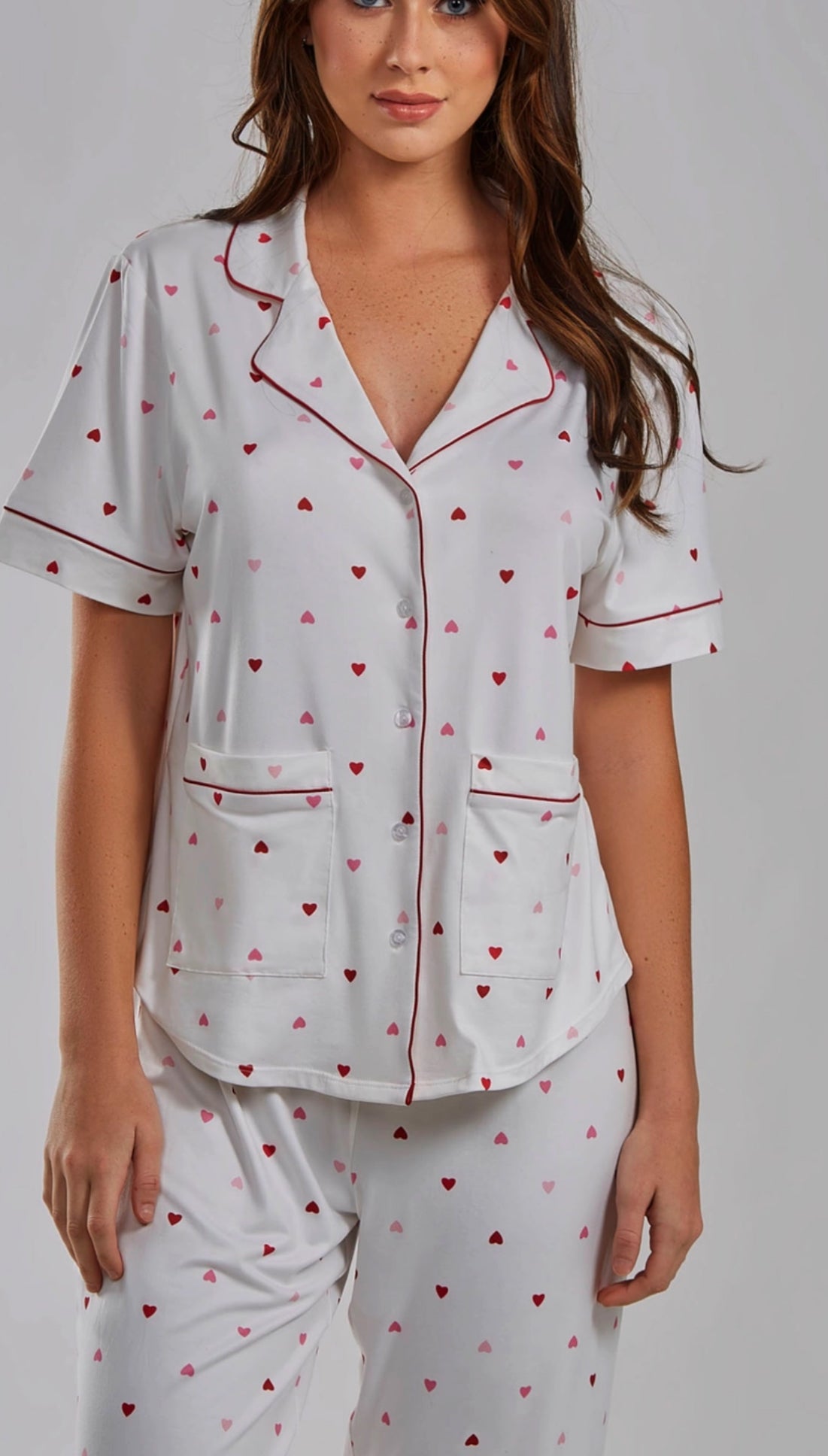 Heart Woman's Notch Collar Knit pajamas Pant Set