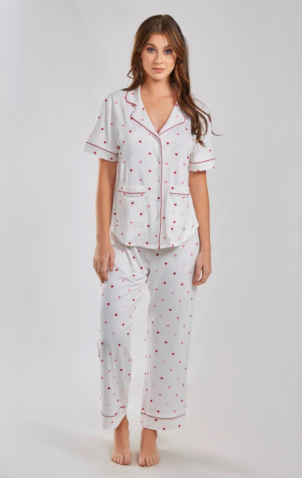Heart Woman's Notch Collar Knit pajamas Pant Set