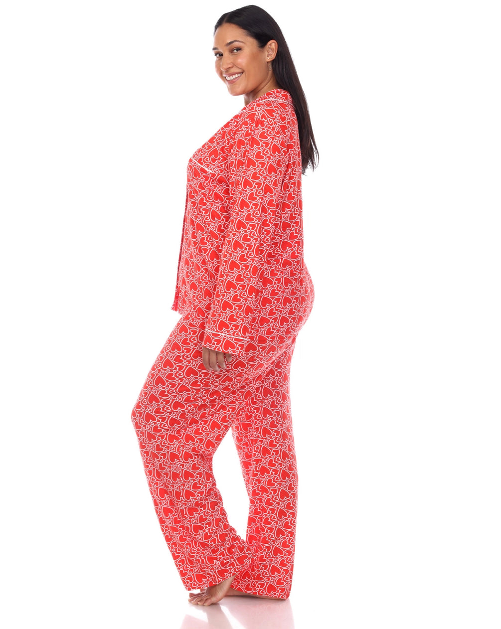 Long Sleeve Red Hearts Print Pajama Set Queen Size