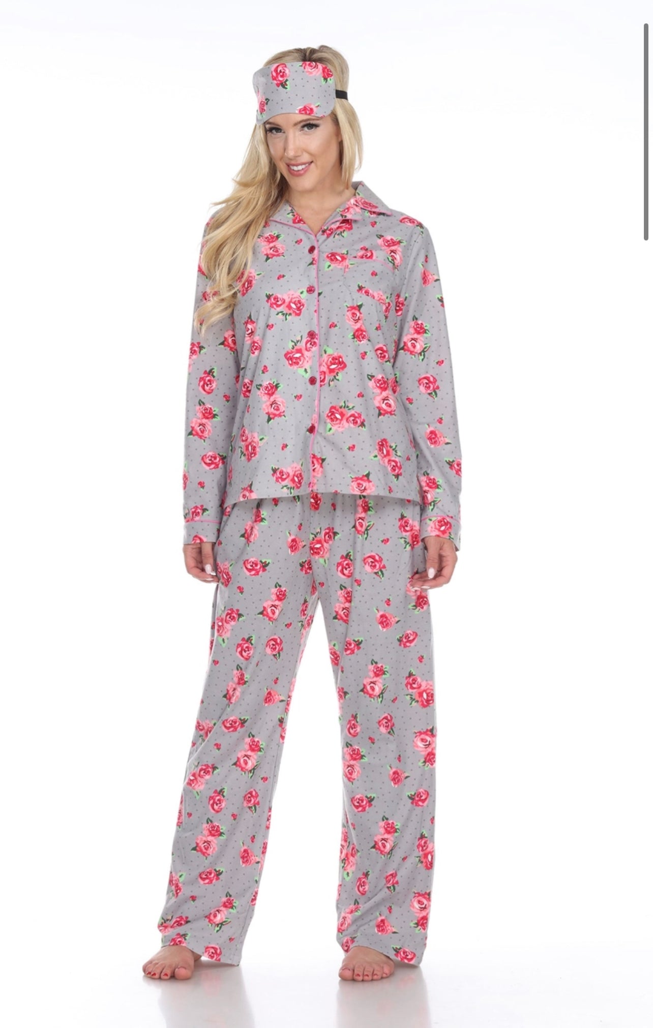 Gray Rose Three Piece Pajama Set