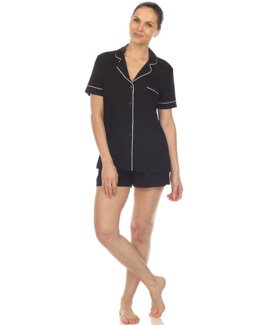 Women's Black Short Sleeve Bamboo Pajama Set