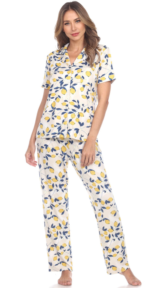 Lemon Tropical Print Pajama Set