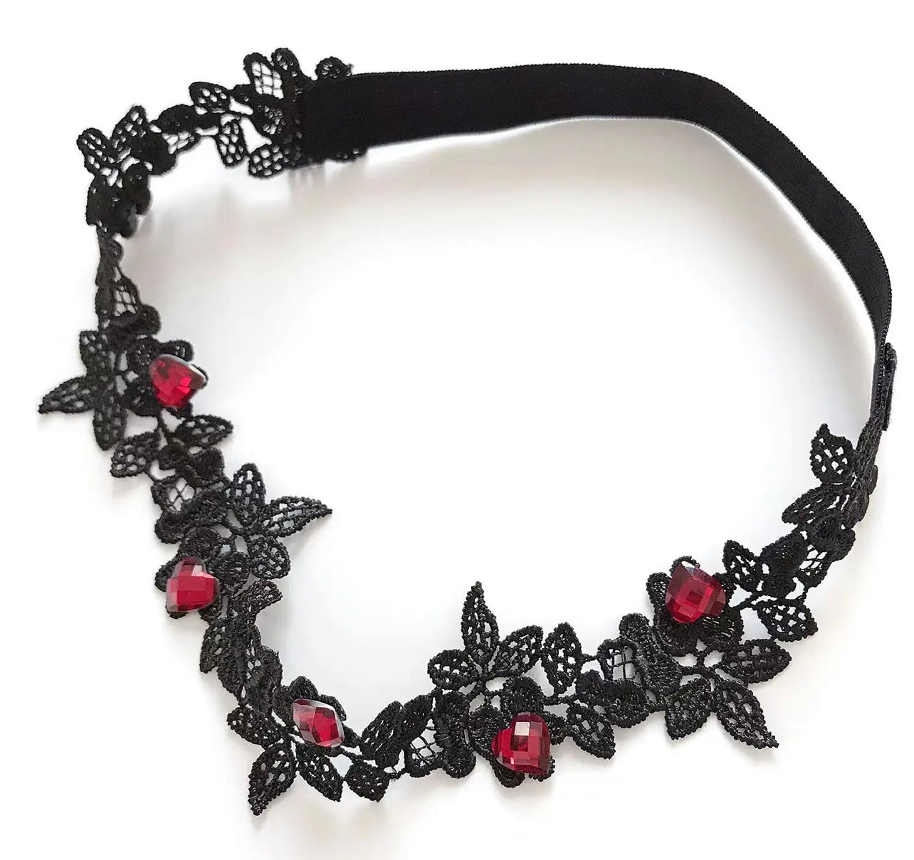 Black Garter Belt Set with Rose Flower and Red Gems