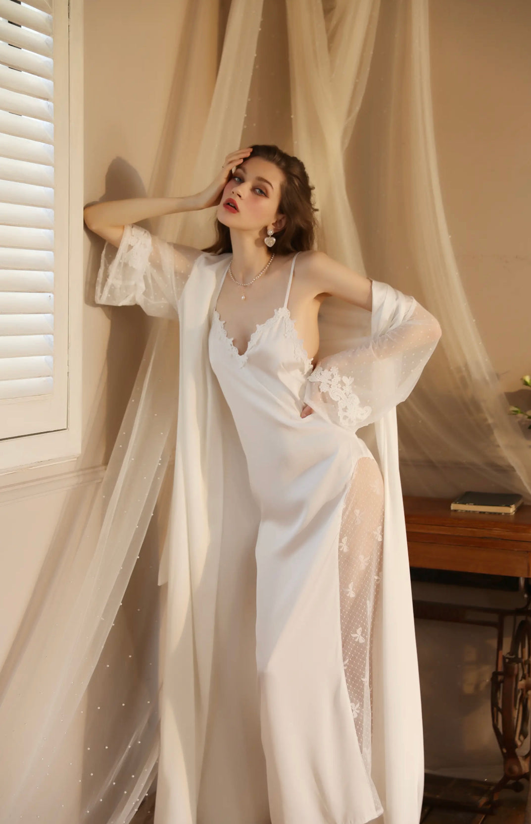 Hala Long Satin Bridal Robe Set