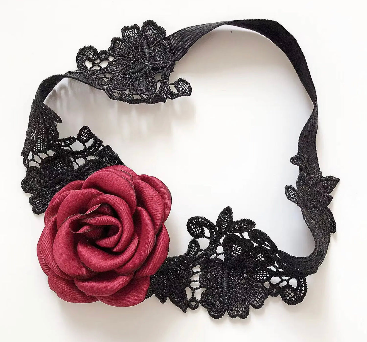 Black Garter Belt Set with Rose Flower and Red Gems