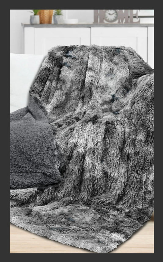 Faux Fur Sherpa Throw Blanket Tie - Dye Gray