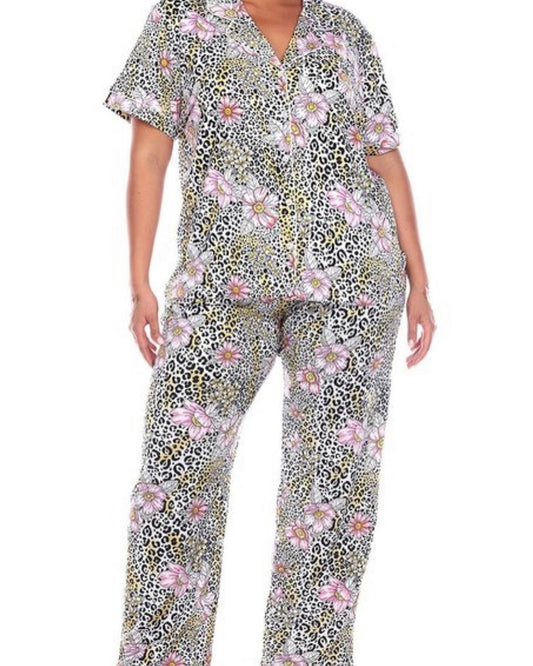 Leopard/Brown Short Sleeve pajama set queen Size