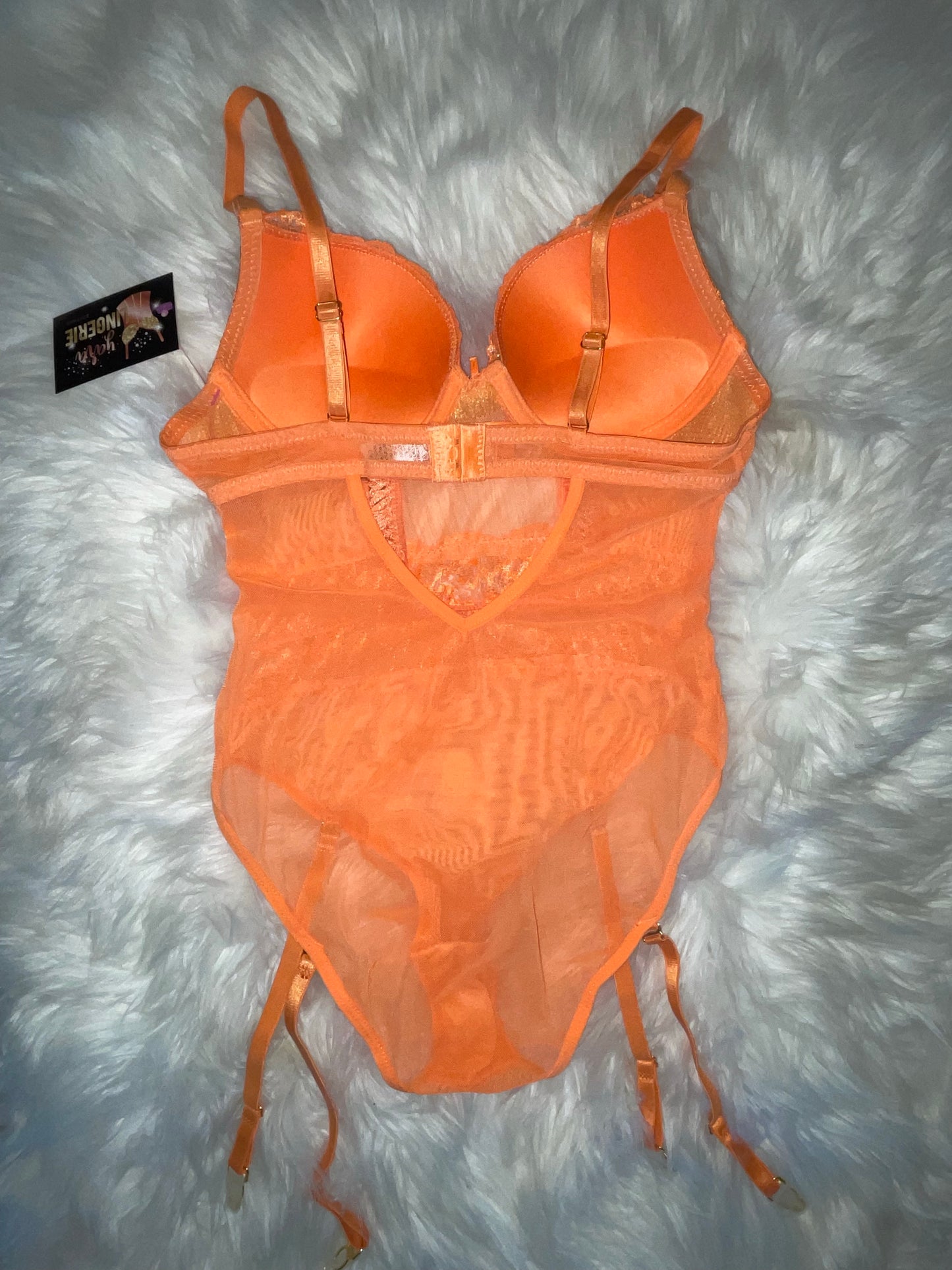 Arancione Mesh Bodysuit with Garter