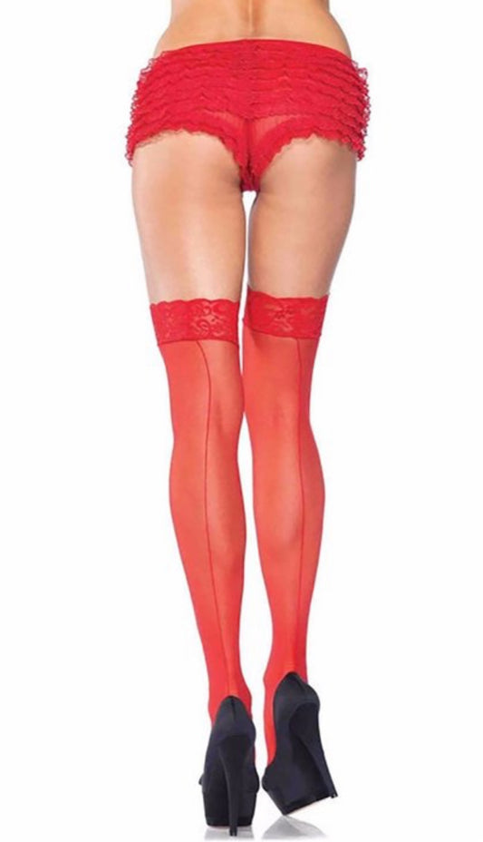 Sheer Lace Top Stocking with Backseam - OS