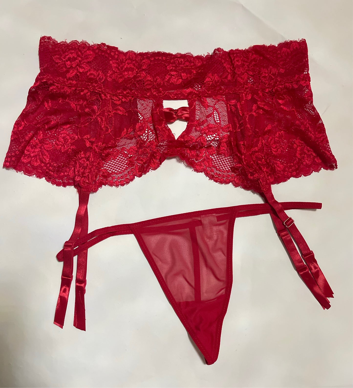 Floral Lace Garter Belt with Thong - QS